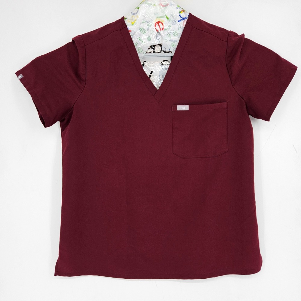 Figs Scrub Top Womens Large Burgundy Catarina Pocket Healthcare Nurses Uniforms